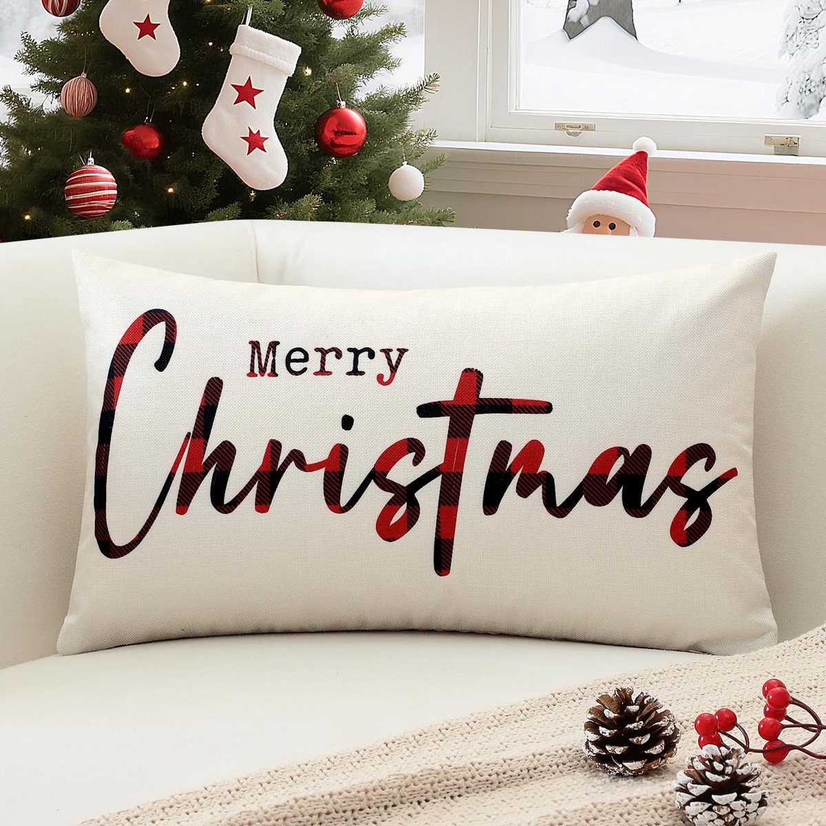 Unyqoos Decoratieve kussenhoes met kerstprint voor een feestelijke sfeer in huis rood zwart