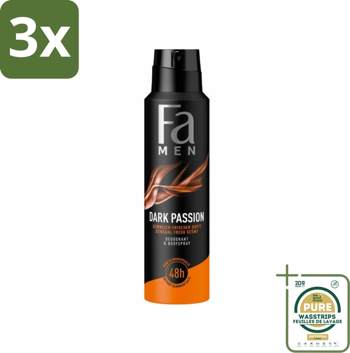 3 x Fa – Deodorant Spray – Men Dark Passion – 150 ml - Grootverpakking - Deodorant Spray Mannen - Geur Mannen - Zweetvermindering - Geur Spray - Intense Geur