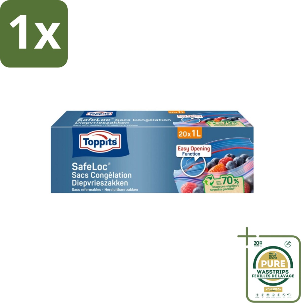 1 x Toppits – Safeloc Diepvrieszakken – 1 Liter – 20 Zakjes- Koffie - Koffiezetapparaat - Koffiezetapparaat