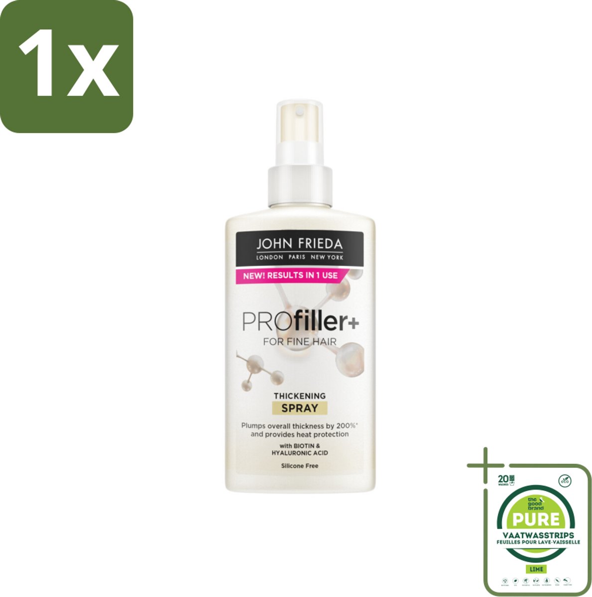 1 x John Frieda – Spray – PROfiller+ Thickening – Verdikkend en versterkend – 150 ml - Dikker Haar - Volume Spray - Versterkend Haar - Hyaluronzuur Spray - Biotine Spray