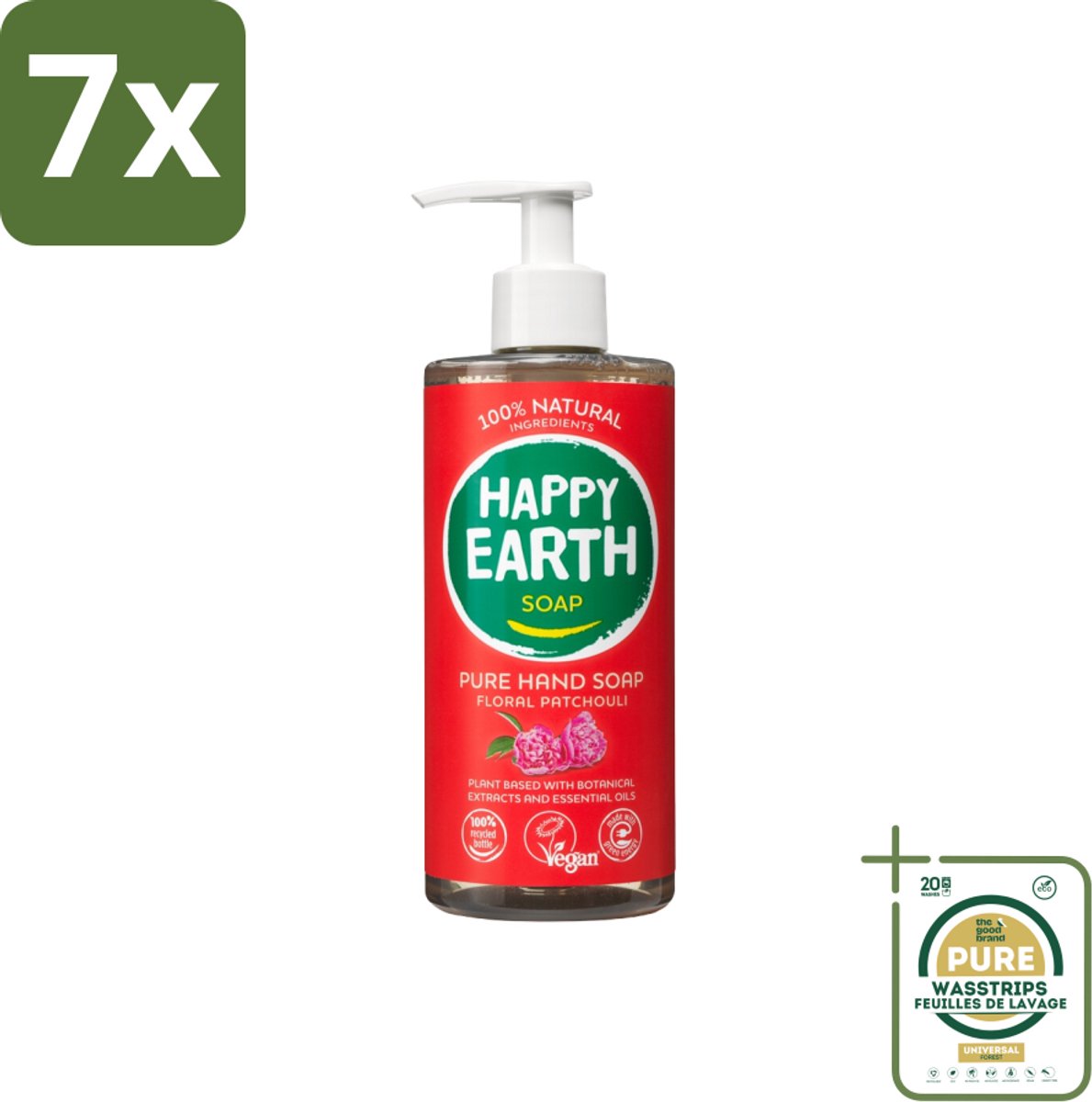 7 x Happy Earth – Handzeep – 100% Natuurlijk Floral Patchouli – 300 ml - Grootverpakking - Natuurlijke Handzeep - Vegan Handzeep - Patchouli Handzeep - Antibacterieel Handzeep - Handzeep Met Geur