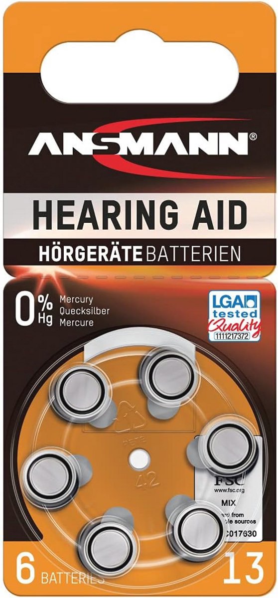 Hoortoestelbatterijen Type 13 - Knoopcelbatterijen voor Hoortoestellen - Oranje 1.4V - 6 Stuks