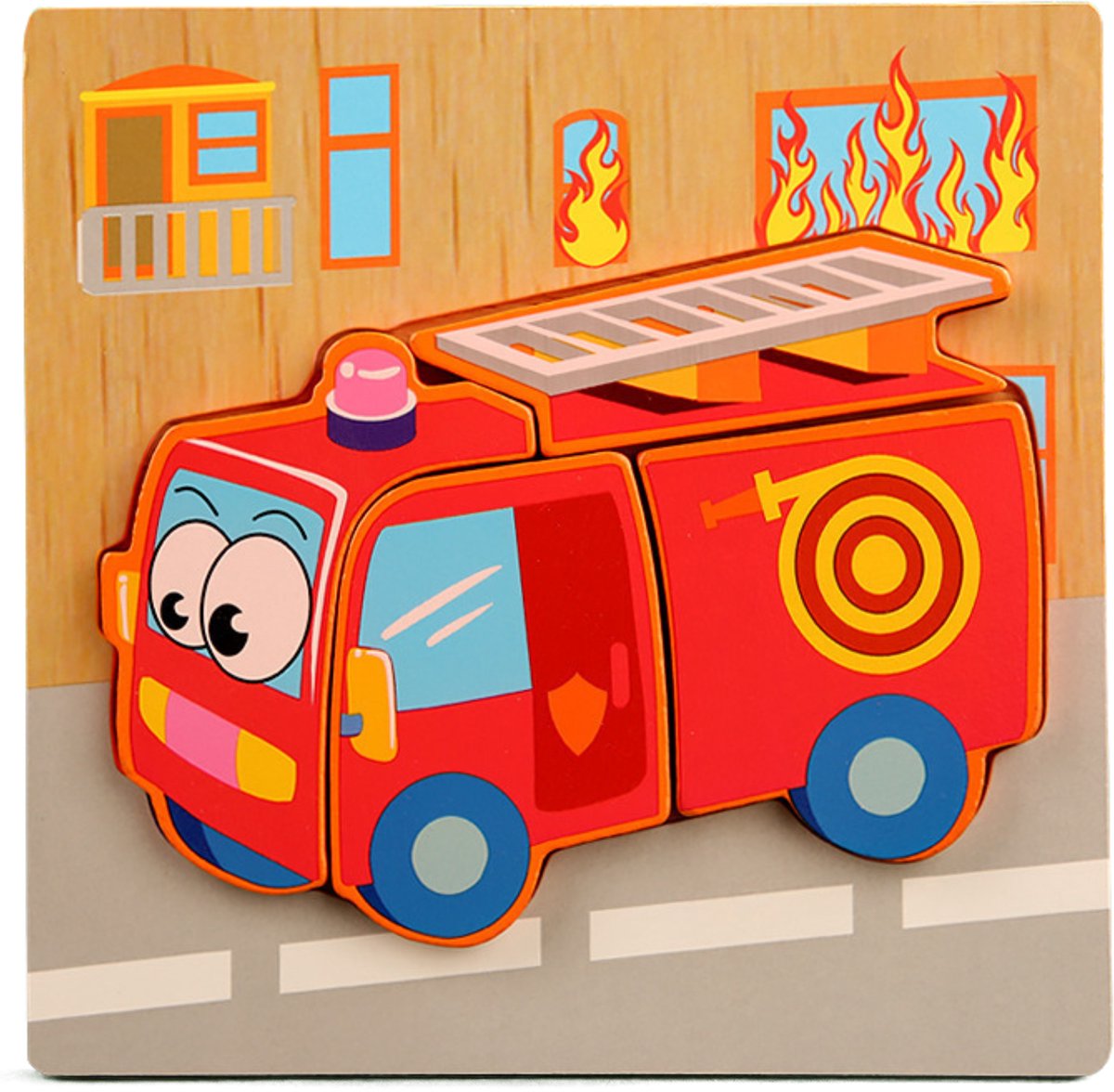 Ainy Montessori 3D legpuzzels - voertuigen brandweer - educatief speelgoed voor motoriek en vormherkenning - geschikt voor peuters en kleuters van 1 tot 4 Jaar - Ideaal puzzel kindercadeau voor meisjes en jongens