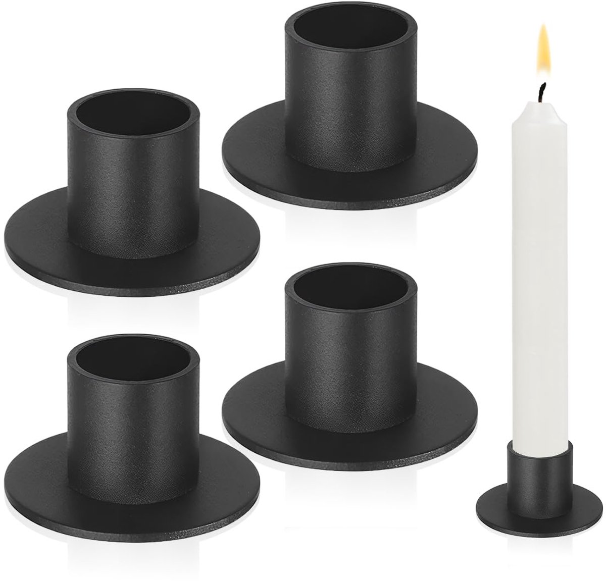 Ynkkvre - Kandelaars – Kaarsenhouder – Kaarsenstandaard – Woondecoratie – Decoratieve accessoires – Set van 4 Stuks – Matzwart Metaal Design – Universele Kaarsenmaat – Eenvoudige Montage – Veilig en Hittebestendig