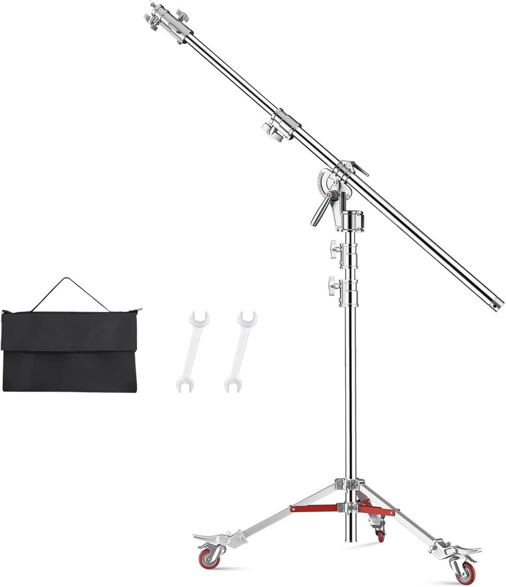 Lichtstatief C-standaard 100% Roestvrij Staal met Wielen en Max. Hoogte van 450 cm