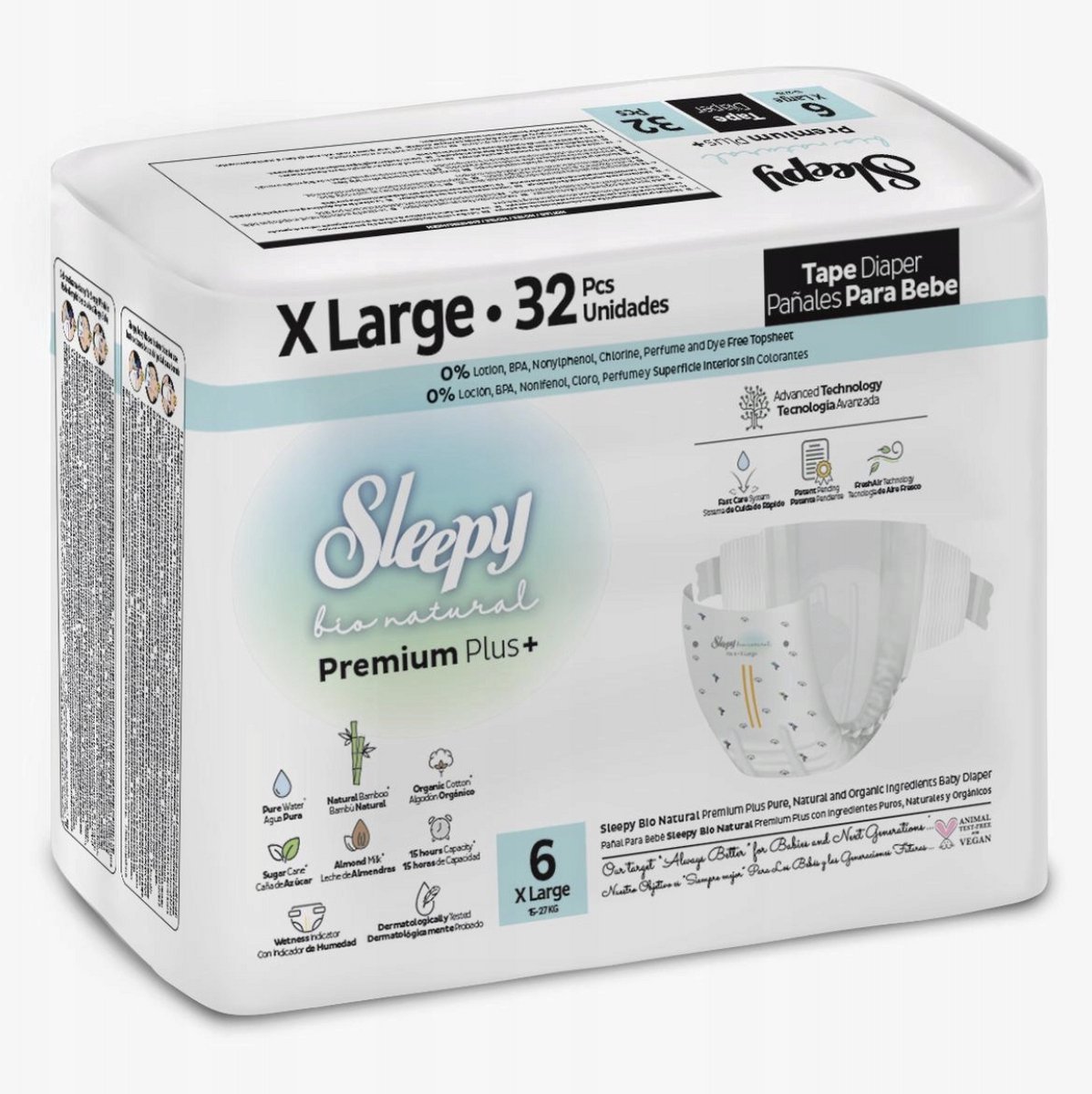 Sleepy Bio Natural Premium Plus Baby Luiers - Maat 6 (15-25 Kg) - 32 Luiers