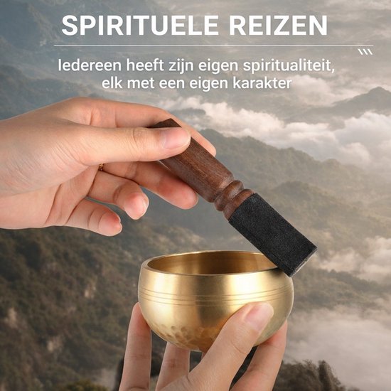 Grote Tibetaanse Klankschaal - Blauw - Klank schaal set uit Tibet - 11 cm - Inclusief Aanstrijkhout & Kussen - Meditatie, Yoga, Chakra - Klankschaalset - Singing bowl geschenkset met klopper van Merkloos — afbeelding 4