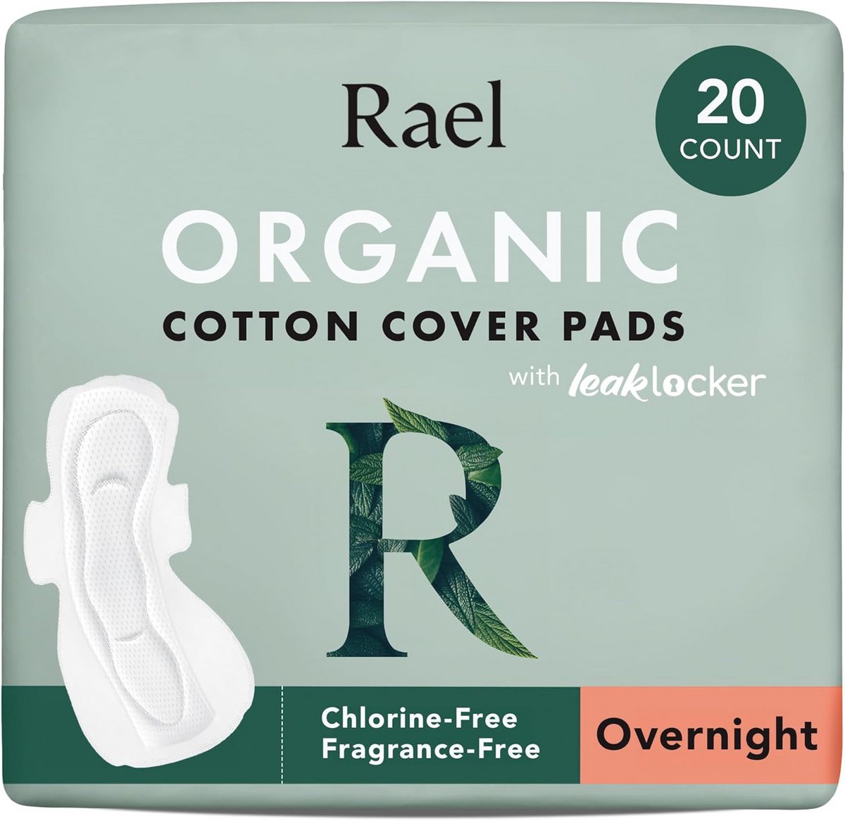 Rael Maandverband van biologisch katoen - zwaar absorberend vermogen voor nacht, ultradunne menstruatiemads met vleugels voor vrouwen, ongeparfumeerd, hypoallergeen, veganistisch (Nachts, 20 stuks)