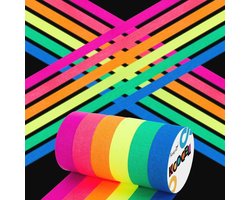 Koogel 6 rollen neon plakband, fluorescerend plakband voor feestdecoratie, Halloween, handwerk (5 m x 1,5 cm)