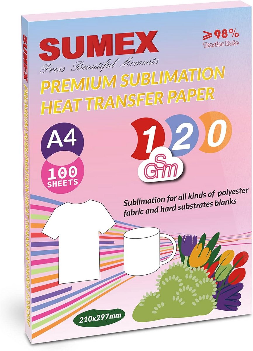 Sublimatiepapier A4 120 g/m² - 100 vellen Warmteoverdrachtspapier voor Inkjetprinters