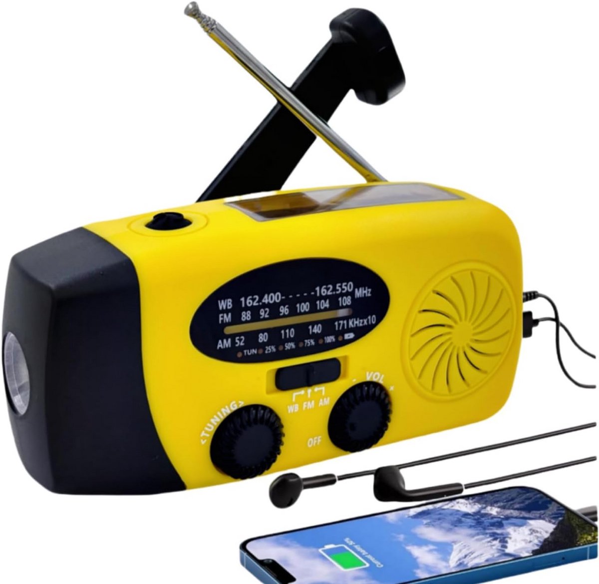 Draagbare Solarlader met Crankfunctie en Weerradio voor Noodgevallen – 5000mAh met LED-zaklamp