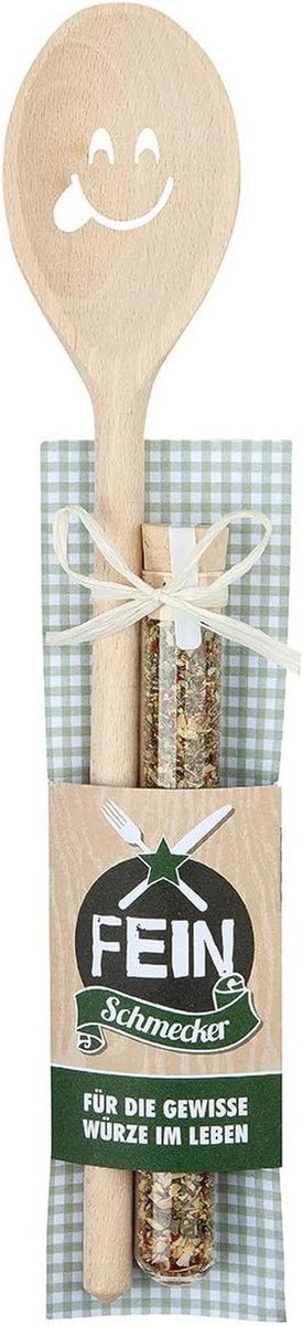 Houten Kooklepel 30 cm met Gezicht en Kruidenmengsel 15g - Perfect Cadeau