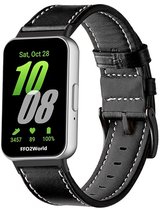 Stravo Leren Bandje - geschikt voor Samsung Galaxy Fit 3 - Leather Horlogebandje van Echt Leer - Zwart