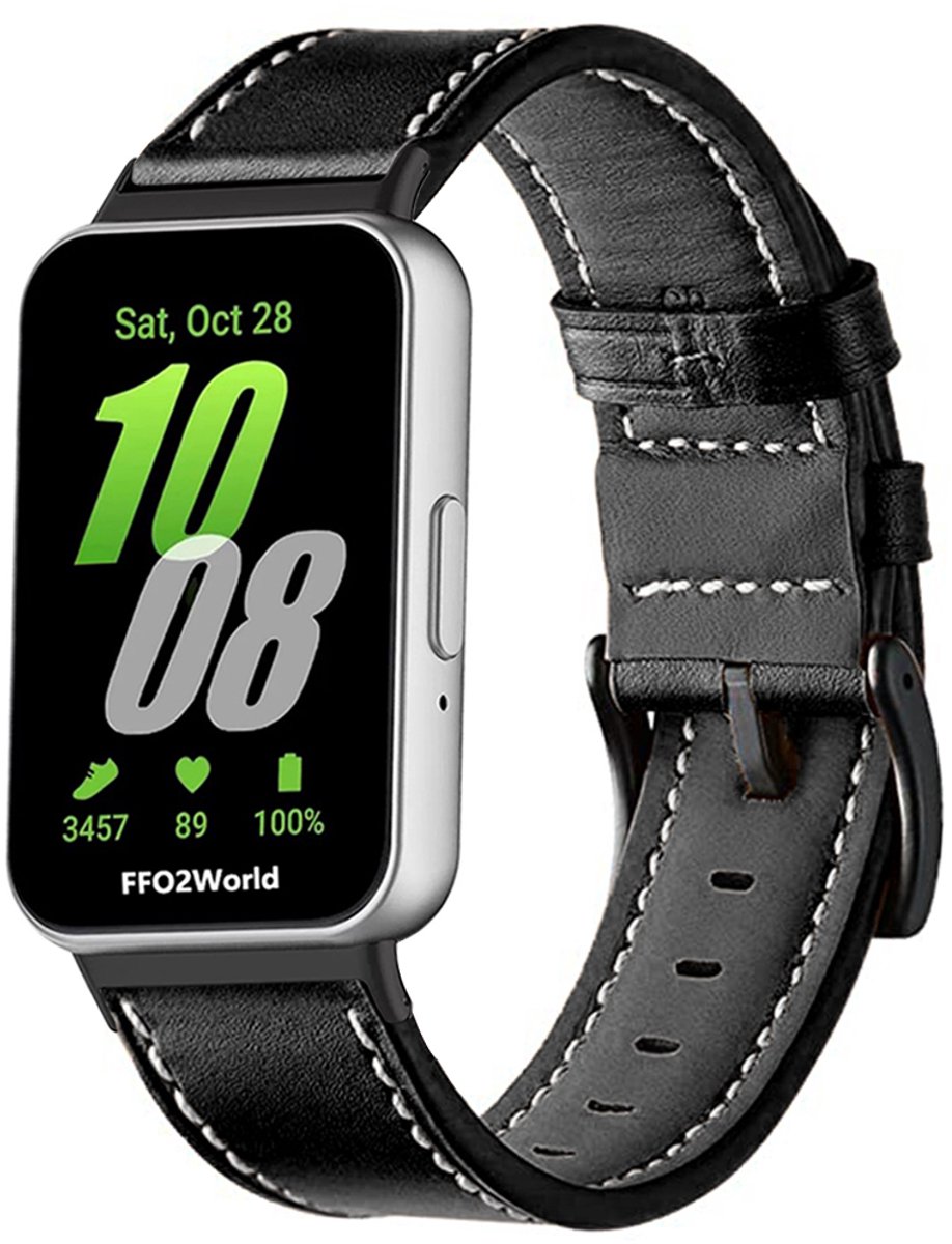 Stravo Leren Bandje - geschikt voor Samsung Galaxy Fit 3 - Leather Horlogebandje van Echt Leer - Zwart