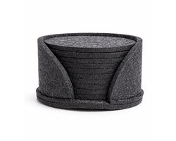 Vilten Glasonderzetters Set 10-delig met Houder – Ø 10 cm – Donkergrijs