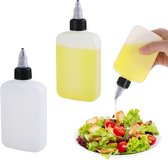 Knijpflessen - Doseerfles - Sausfles - Knijpfles - sausflessen - Garneerfles - met Tuitdop - lekvrije deksels - saus flessen - Geschikt Voor garnering, saus of beslag - Wit - Plastic Flessen met Dop (120ml) - 2 stuks
