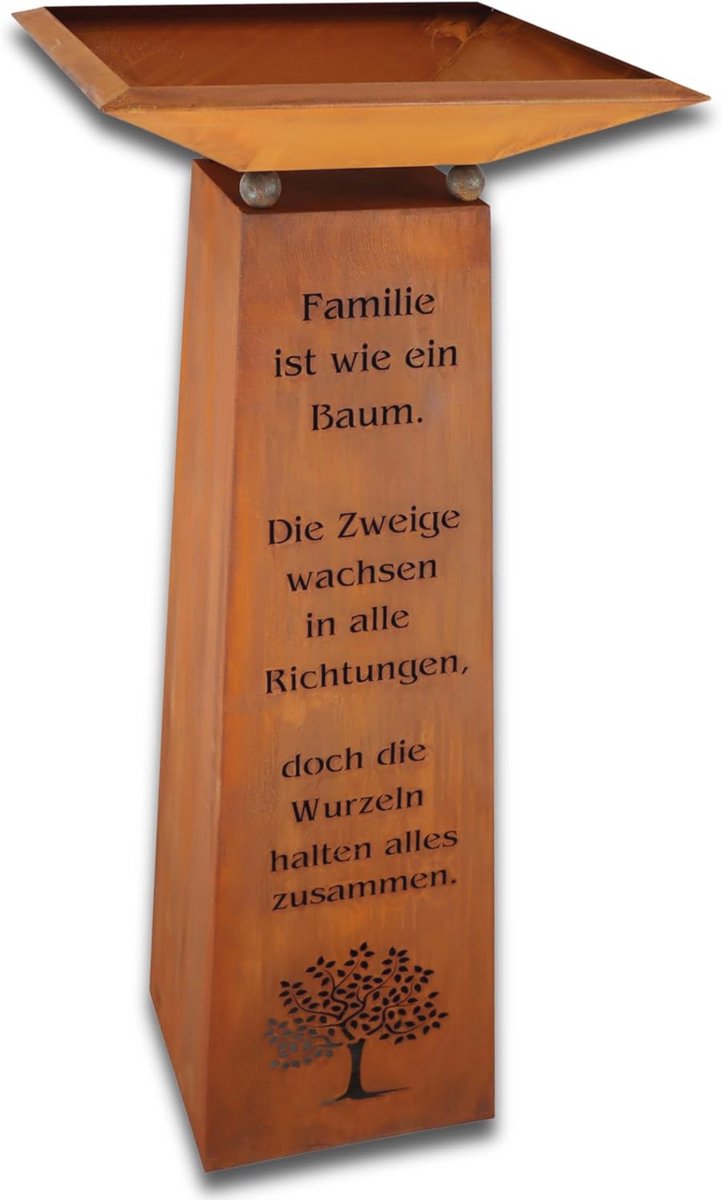 Tuindecoratie Zuil met Gezinsspreuk en Decoratieve Schaal - 1,15 m Hoog