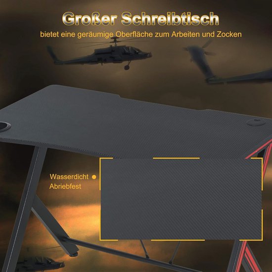 Ergonomische Gamingtafel met Bekerhouder en Koptelefoonhaak - Zwart 105 x 55 x 75 cm van Merkloos — afbeelding 5