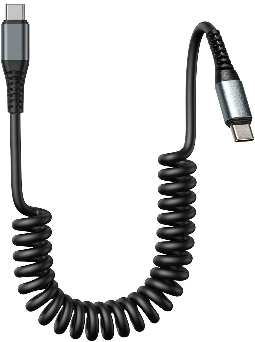 Image of YONO Usb c naar Usb c Kabel - Spiraalkabel Uitrekbaar - Snelladen 60W Krulsnoer - Geschikt voor Apple Carplay - Android Auto - 1.5 Meter