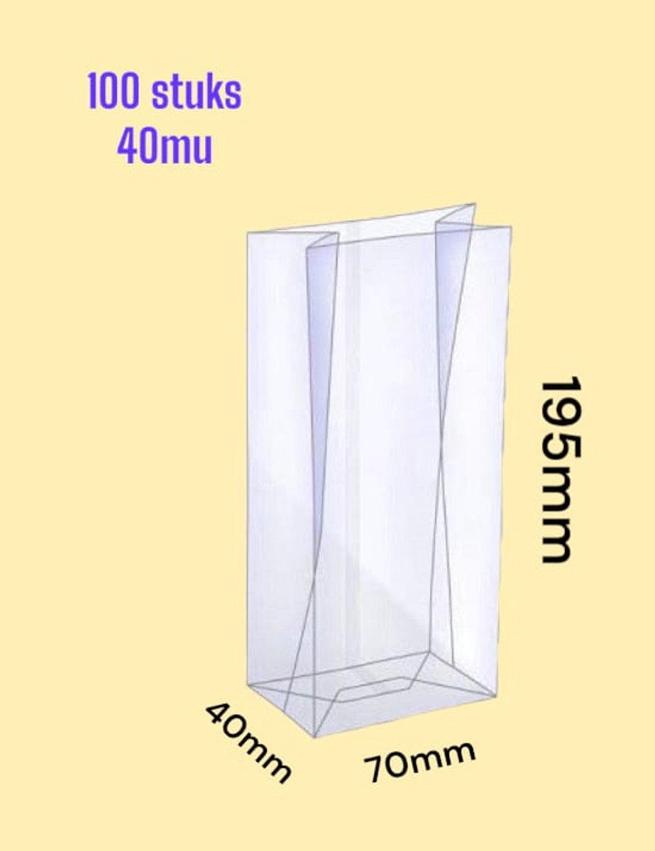 100 stuks Bodem Cellofaanzakjes / Blokbodemzakjes / Uitdeelzakjes / 70+40x195mm / 80mu / Plastic Transparant / 100% Polypropyleen / Recyclebaar / Duurzaam - Voedsel Verpakking / Cadeauzakjes / Traktatie zakjes / Verpakkingszakjes