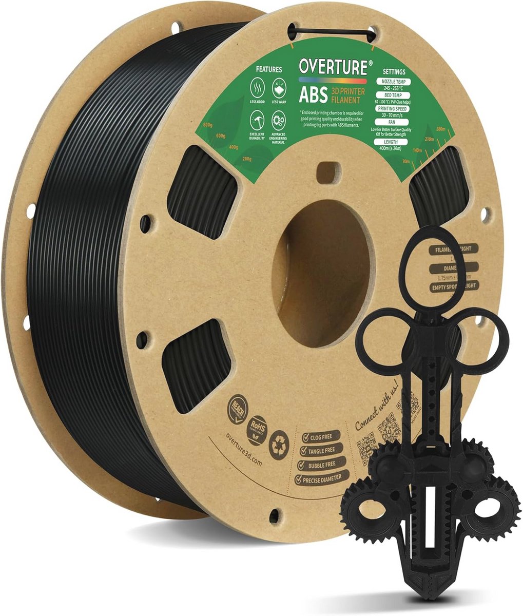 ABS 3D Printer Filament 1.75mm - 1kg Spool voor FDM Printers (Zwart)