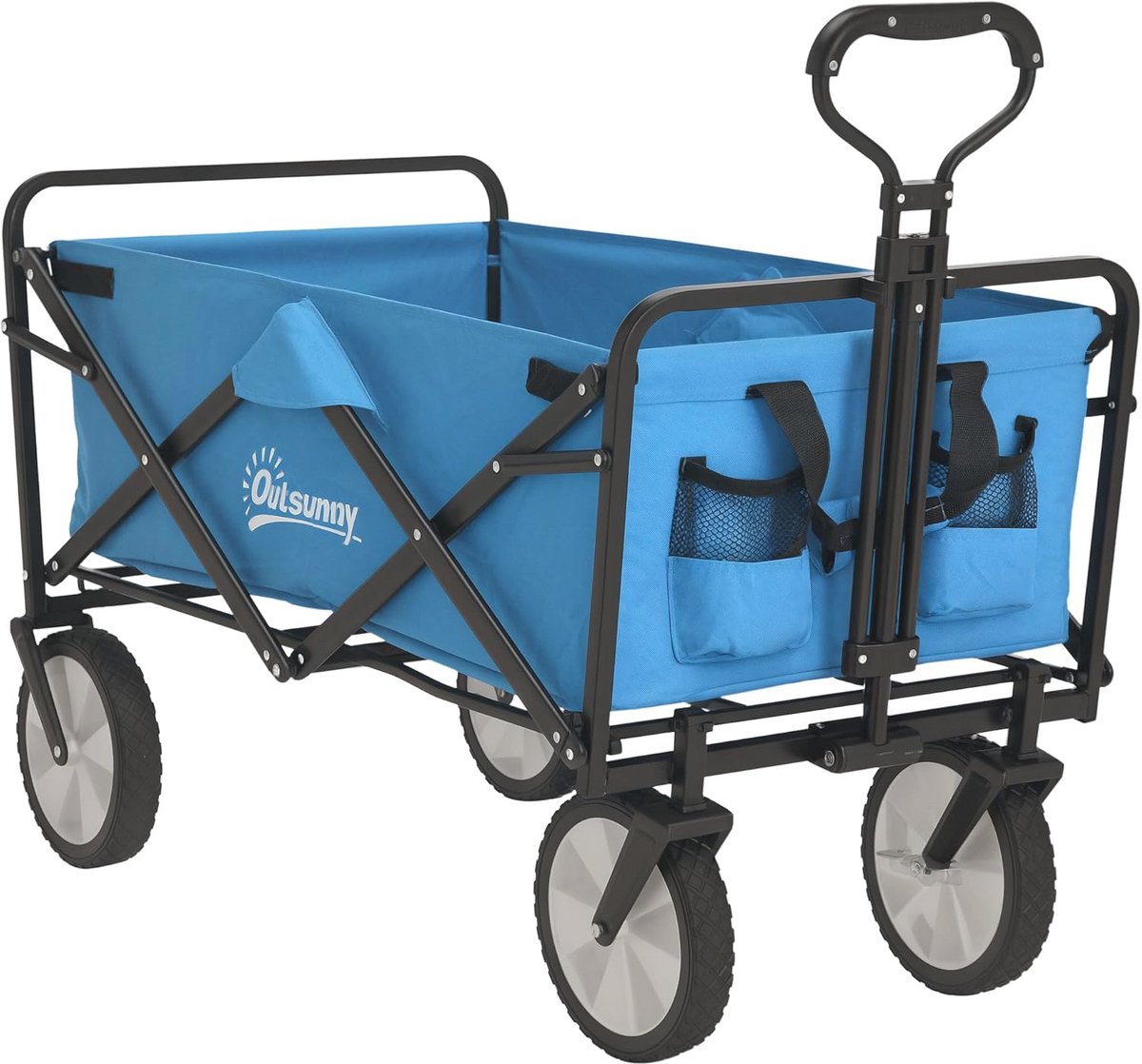 Vouwbare winkelwagen voor strand en tuin met telescopische handgreep - blauw