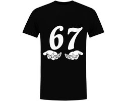 6 7 handen Heren T-shirt - Meme - 67 - zes zeven - sixseven - shirt