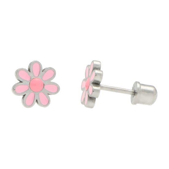 La Rosa Princesa Boucles d'oreilles marguerite couleur argent Fermeture à vis fille – acier chirurgical 316L – hypoallergénique – 6 mm