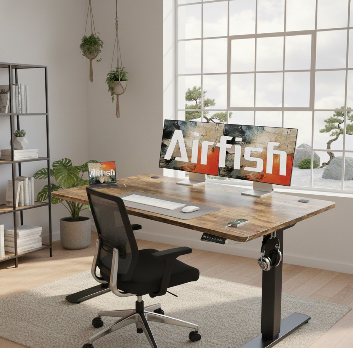 Elektrisch Bureau – In Hoogte Verstelbaar Sta Zit Bureau 120x60 cm met USB Poort, Geheugenfunctie, Stil & Ergonomisch – Bruin – Home Office & Gaming – House&Garden