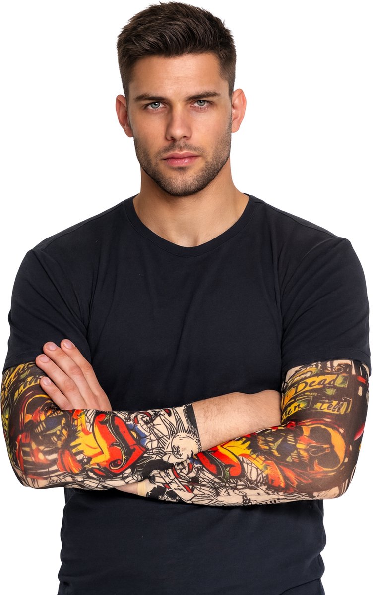 Partychimp voordeelverpakking 12 pack Tattoo Schedels Neptattoo Sleeve Halloween Carnaval Accessoires voor bij Carnavalskleding Heren Carnavalskleding Dames - Multicolor - 12 pack