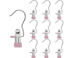 Wasknijpers - Kledinghangers met Clips - RVS Broekklemmen met Antislip - Kledinghaken - Hoedclips - Sokclips - Voor Rokken, Broeken & Sjaals (Roze, 10 stuks)