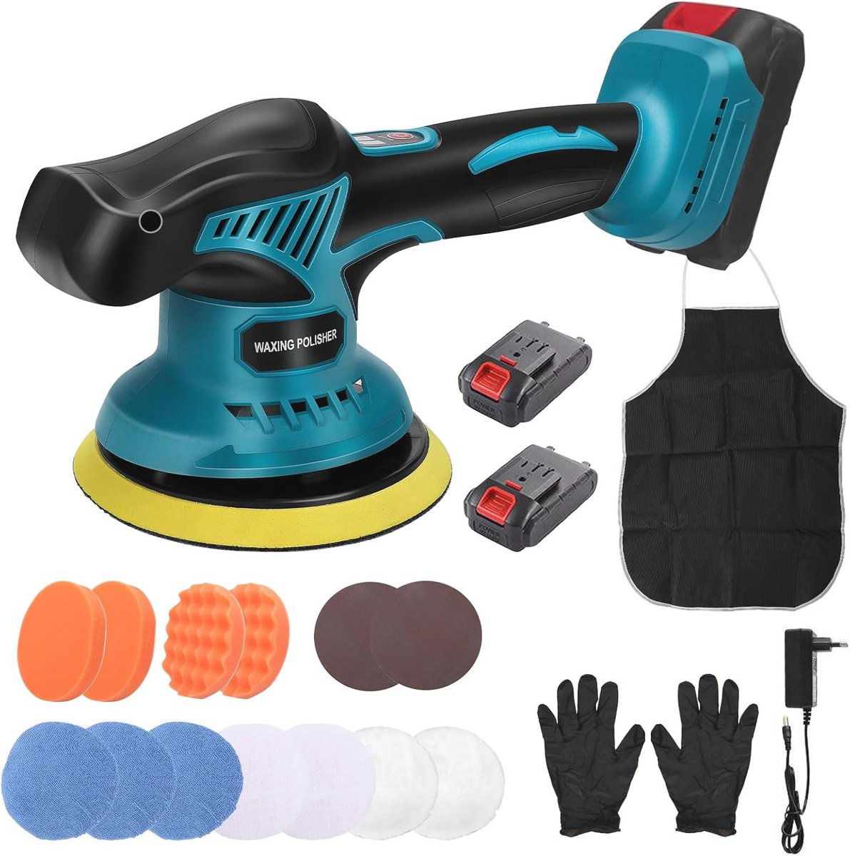 Accu polijstmachine 21V - Excentrische polijstmachine met 2 accu's en 8 snelheden voor perfect polijsten