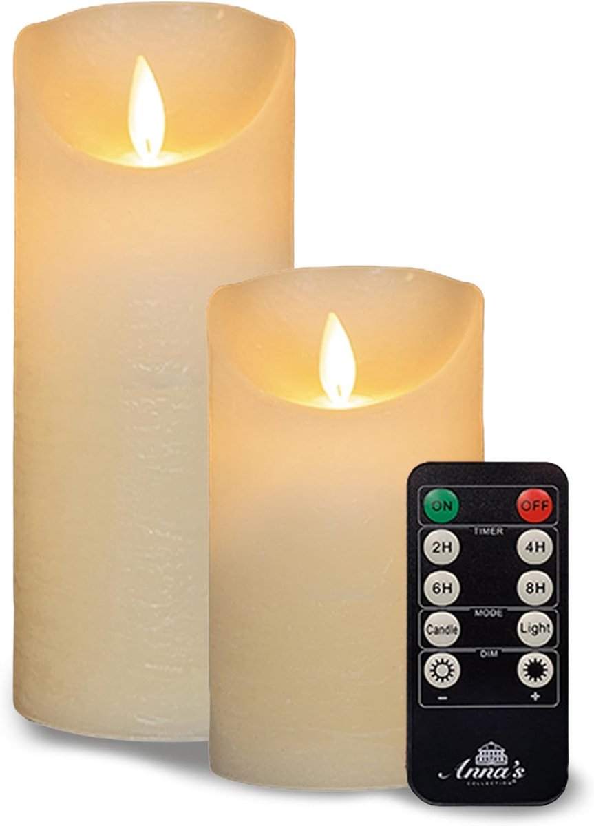 2 grote LED-pilaarkaarsen in ivoorkleur, diameter 10 cm x 15 cm en hoogte 10 cm x 25 cm - elk vereist 2 C-batterijen - LED-kaars met flikkereffect en timer - grote vlamloze LED-kerstverlichting