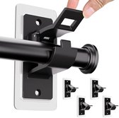 Ynkkvre - 4-pack gordijnroedebeugels zonder boren- Gordijnroedehouders Zwart | Zelfklevend, Spijkerloos | Voor Badkamer en Woonkamer | Gordijnroede Haken zonder Boren | PET Materiaal