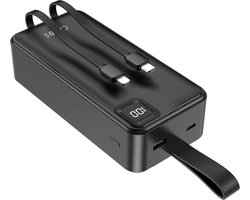 Cavos Powerbank 30000 mAh Met Ingebouwde Kabels – 22.5W Snellader – USB-A/USB-C – LED Indicatie – Noodpakket – Universeel – Ingebouwde kabels – Zwart