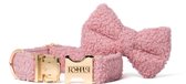 POSHPUP® – Collier pour chien en teddy avec nœud – Rose – Taille S – Boucle à clip en métal inoxydable – Pour petits et grands chiens