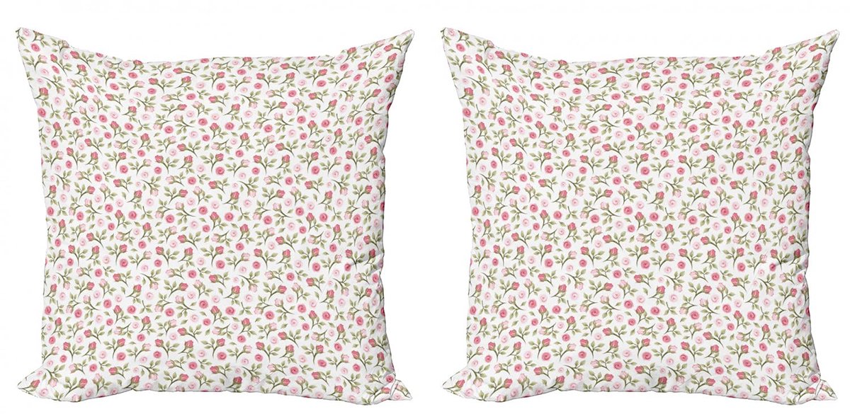 ABAKUHAUS Bloemen Kussenhoes Set 2x 40x40 cm – Dubbelzijdig bedrukt Wit