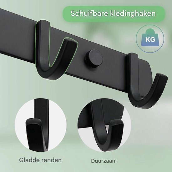 Vitdipy - Kapstok - Wandkapstok - 4 Haken - Muur Kapstok Hangend - RVS - Handdoekrek - 29 cm - Zwart — afbeelding 4
