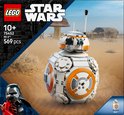 Boîte LEGO Star Wars BB-8 avec le BB-8 à construire dans un paysage désertique.
