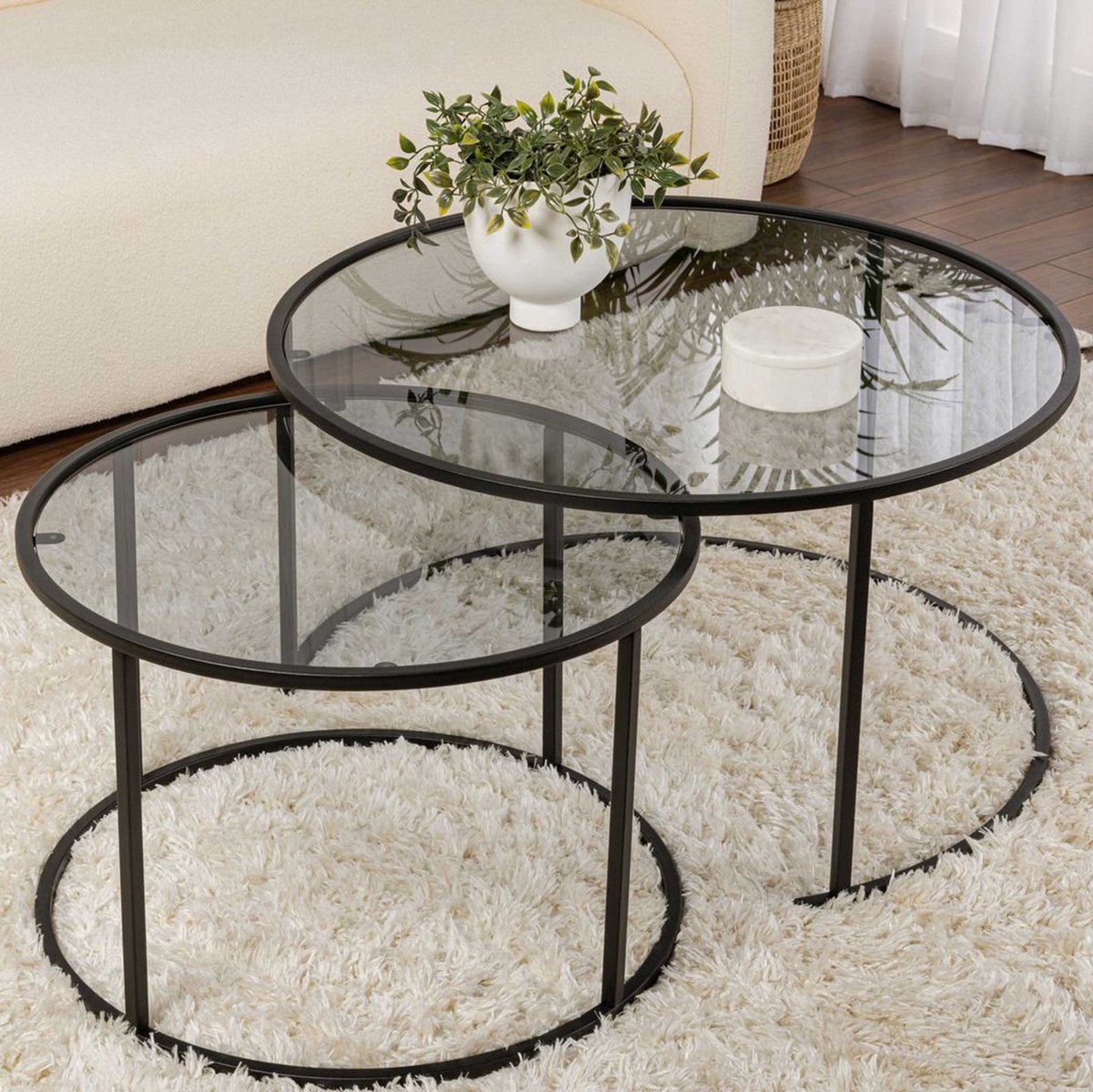 Skye Decor , Glazen salontafelset, Black-Grey-80-60, Gehard glas, Zwart, 60 x 60 x 39 cm