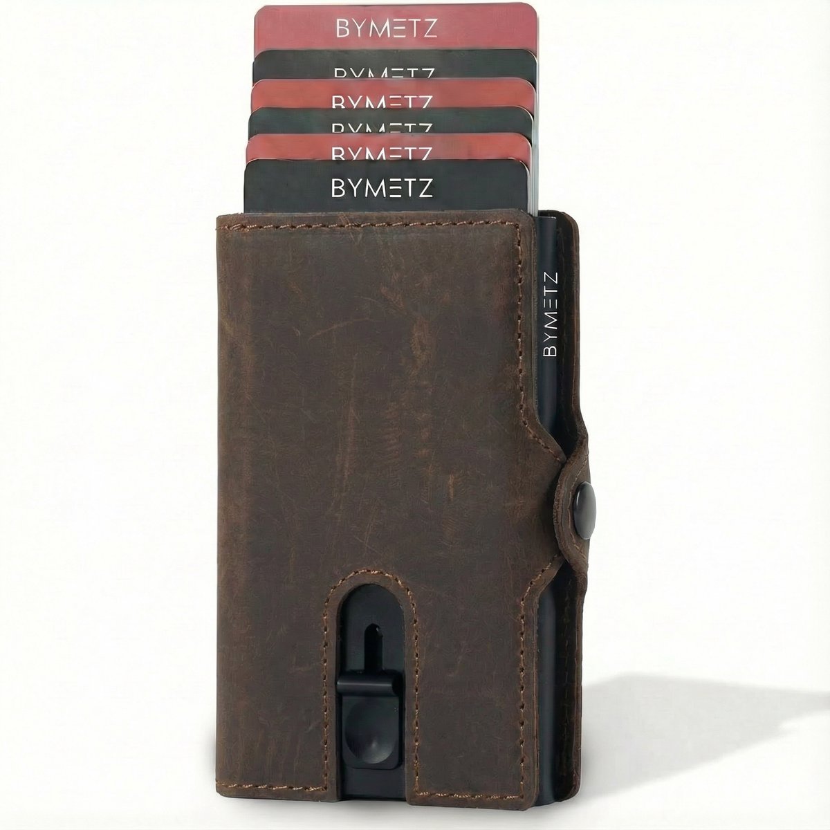 ByMetz® RFID Pasjeshouder Echt Leer - 7 Pasjes + Briefgeld + Munten Vakje - Anti Skim - Dark Brown