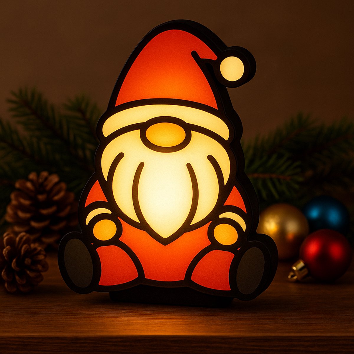 Kerst Kabouter Nachtlampje – 3D Lightbox met Warm Licht – Sfeervolle Kerstdecoratie & Orig