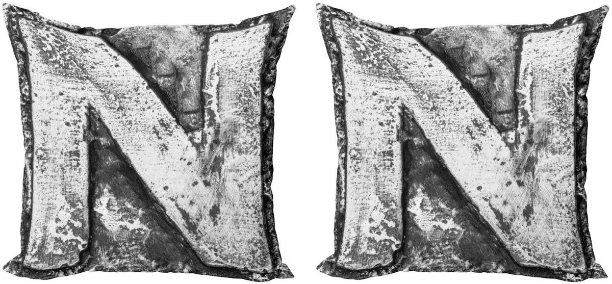 ABAKUHAUS Letter N kussenhoes set – 2x45x45 cm – Grijs – Dubbelzijdig bedrukt