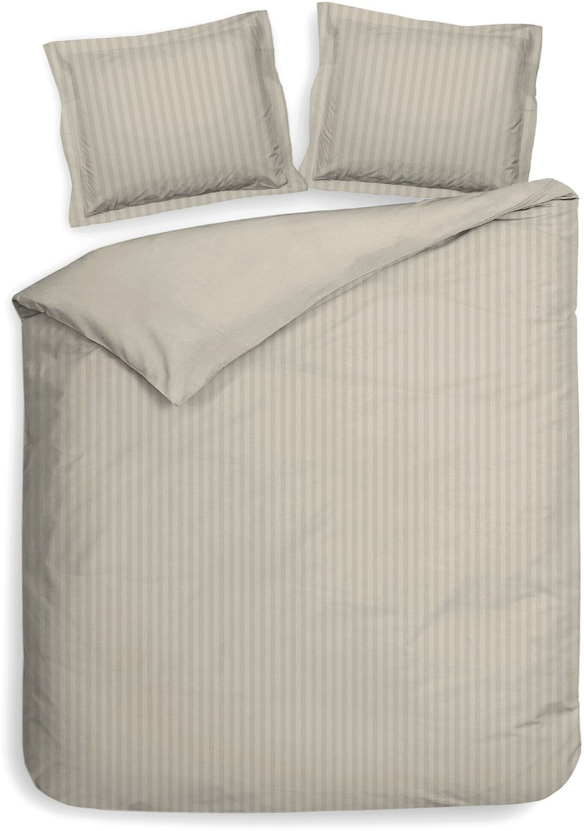 Heckettlane Dekbedovertrek Banda - Bedlinnen met Strepen - 260x200-220 cm - Lits-Jumeaux XL - Lits-Jumeaux XL - Natural - Dekbedovertrek van 100% Katoen-Satijn Mojave Sand