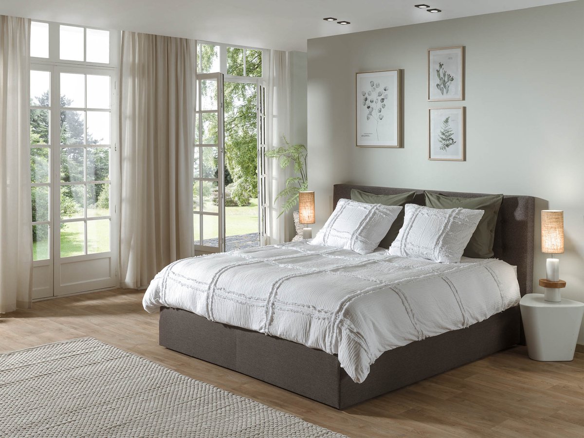 Yellow Dekbedovertrek Adelaïde - Bedlinnen met Ruiten print - 240x220 cm - Wit - Dekbedhoes van Katoen