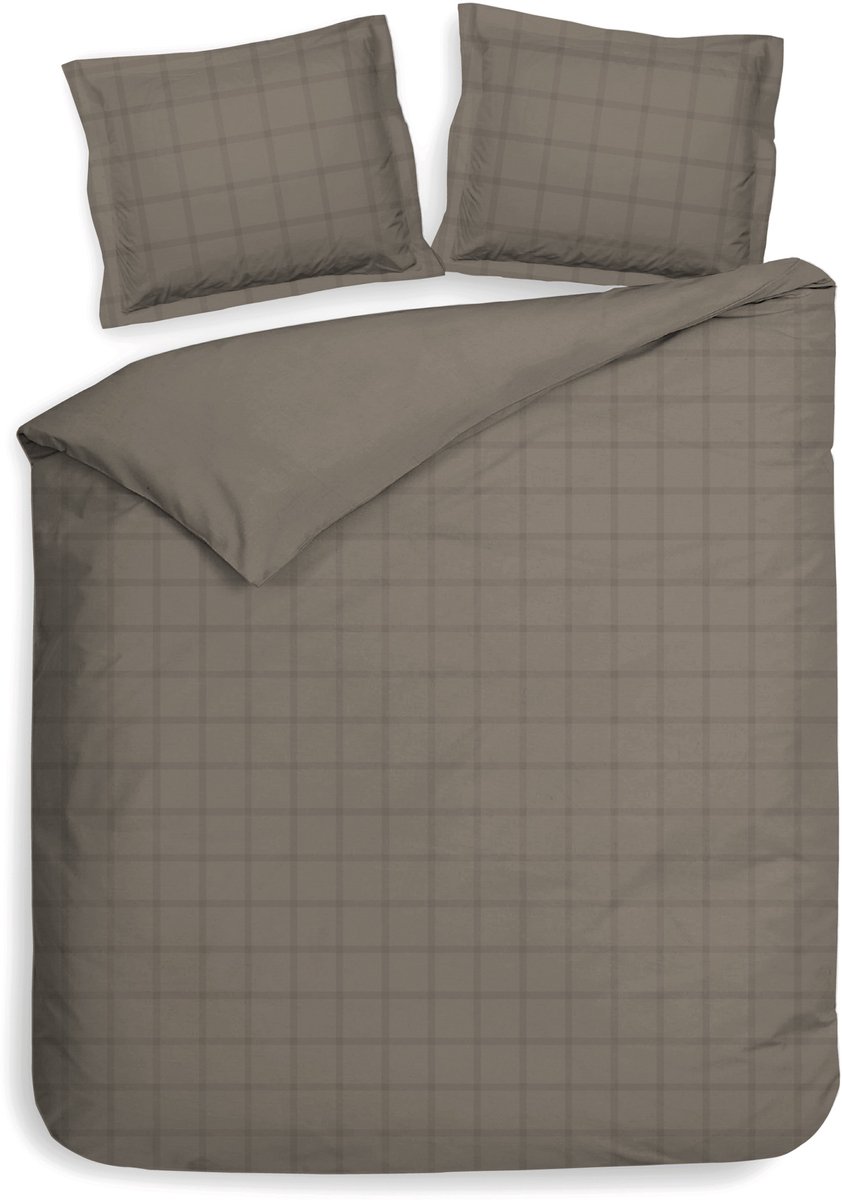 Heckettlane Dekbedovertrek Diamante - Bedlinnen - Tweepersoons - 200x200-220 cm - Taupe - Dekbedovertrek van 100% Katoen-Satijn