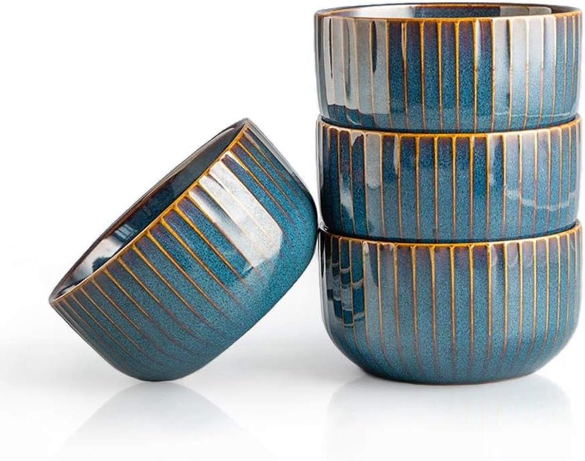 4-delige set blauwe porseleinen kommen - 500 ml - ideaal voor ontbijt en salades