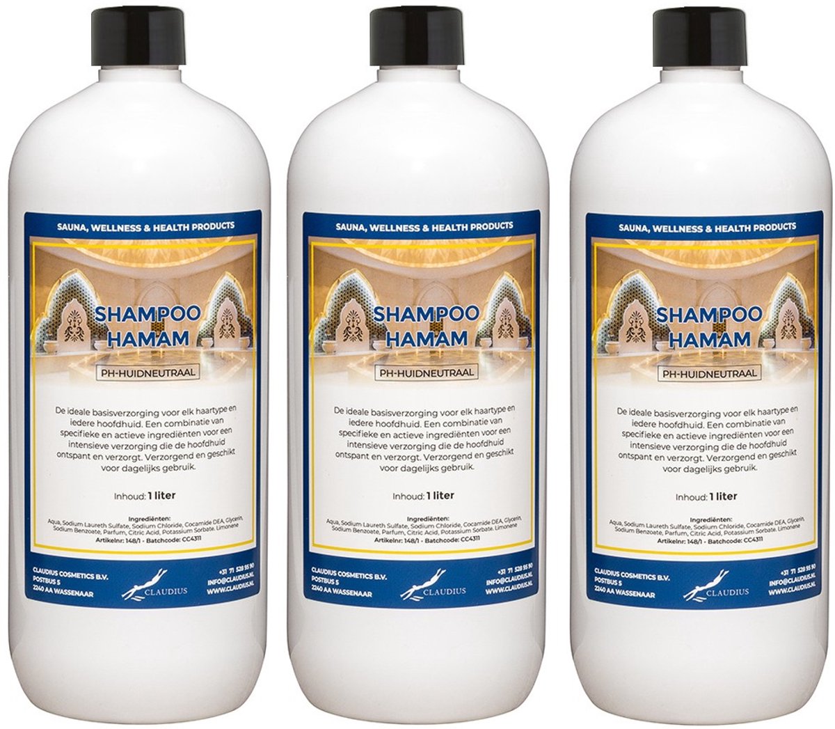 Shampoo Hamam 1 liter met dop - set van 3 stuks - voordeelverpakking - haarverzorging