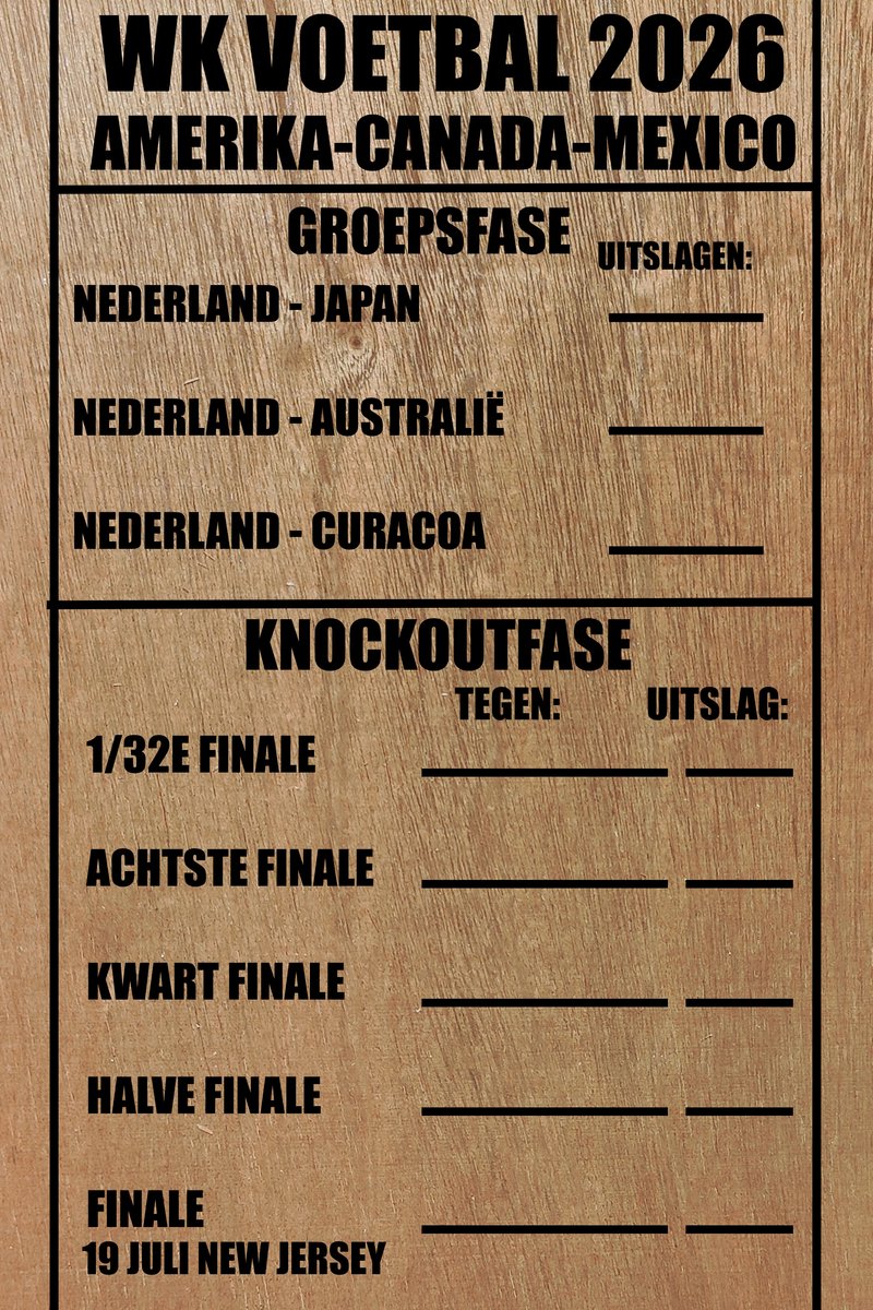 Houten WK 2026 voetbal Kalender België – Route t/m Finale – 20×30 cm – Rode Duivels – Luxe Houten Wanddecoratie