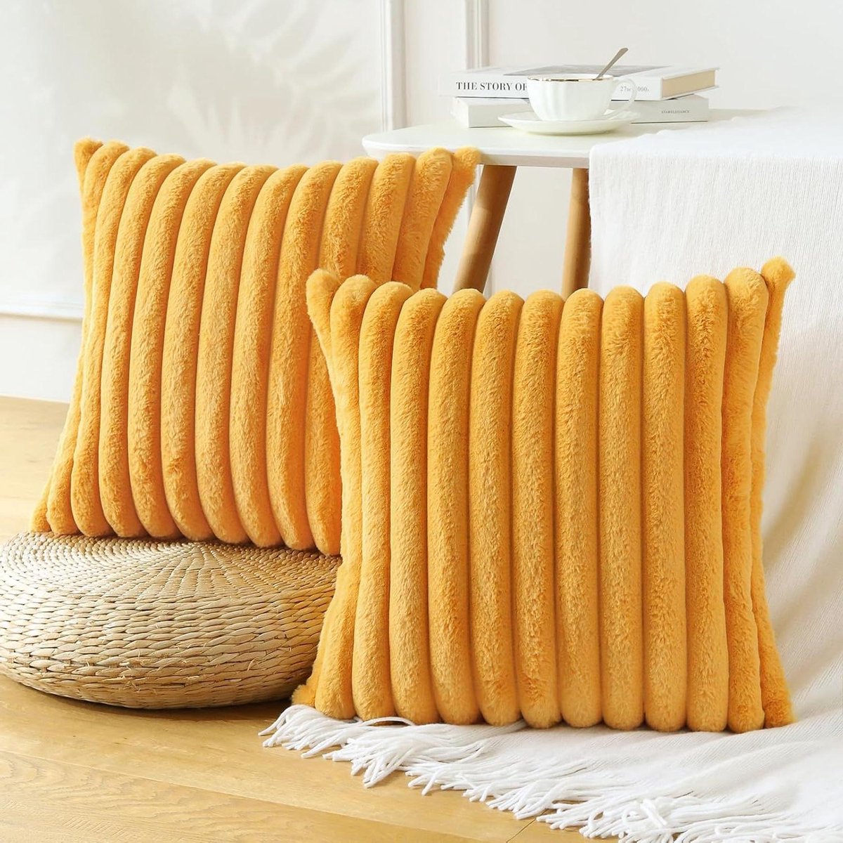 Cosensi Pluche fluwelen kussenhoezen set voor bank en slaapkamer 40 x 40 cm Kurkuma Any